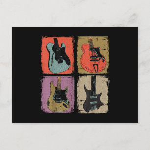 Electric Guitar Collection Band Guitarist Vintage  Postcard