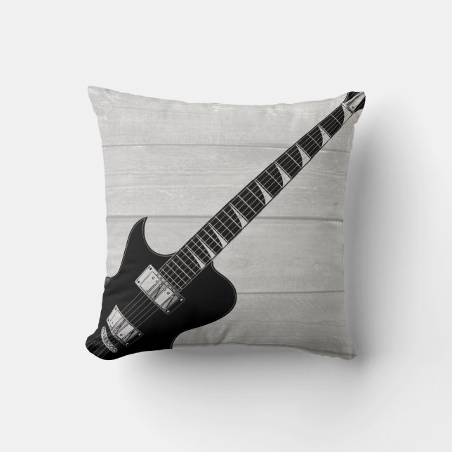 Electric Guitar Grey Wood Pop Art Cushion (Front)