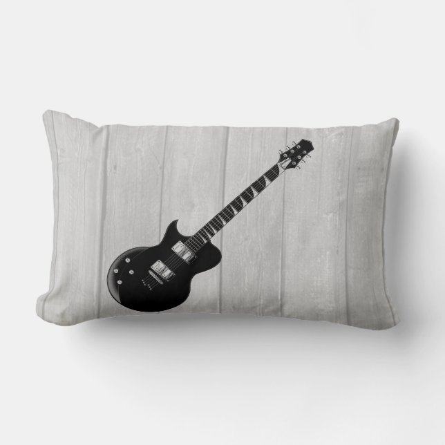 Electric Guitar Grey Wood Pop Art Lumbar Cushion (Front)