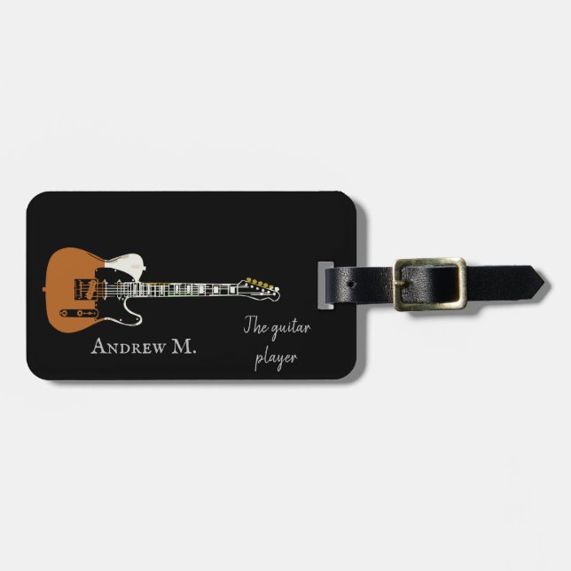 Electric-guitar / guitarist travel luggage tag (Front Horizontal)