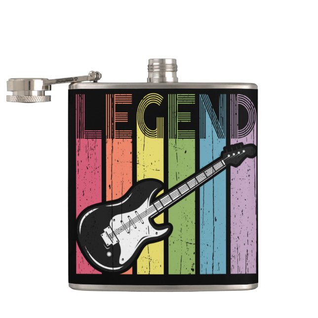 Electric Guitar Legend Distressed Typography Hip Flask (Opened)