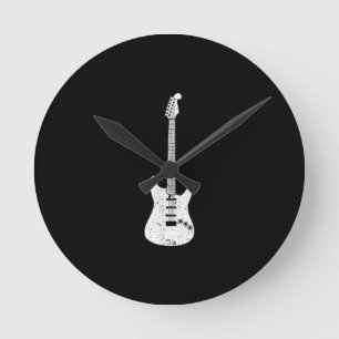 Electric Guitar Med Guitarist Musician Player Round Clock