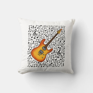 Electric Guitar Musical Notes Guitarist Musician Cushion