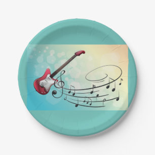 Electric Guitar Musical Notes Paper Plate