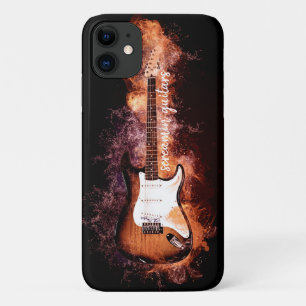 Electric Guitar Musician Flaming Black Typography iPhone 11 Case