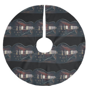 Electric Guitar On Black Brushed Polyester Tree Skirt