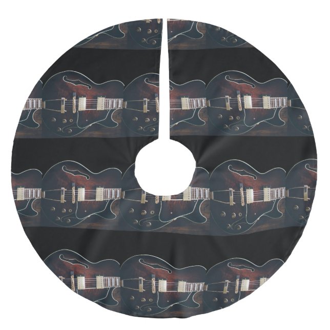 Electric Guitar On Black Brushed Polyester Tree Skirt (Front)