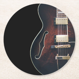 Electric Guitar On Black Round Paper Coaster