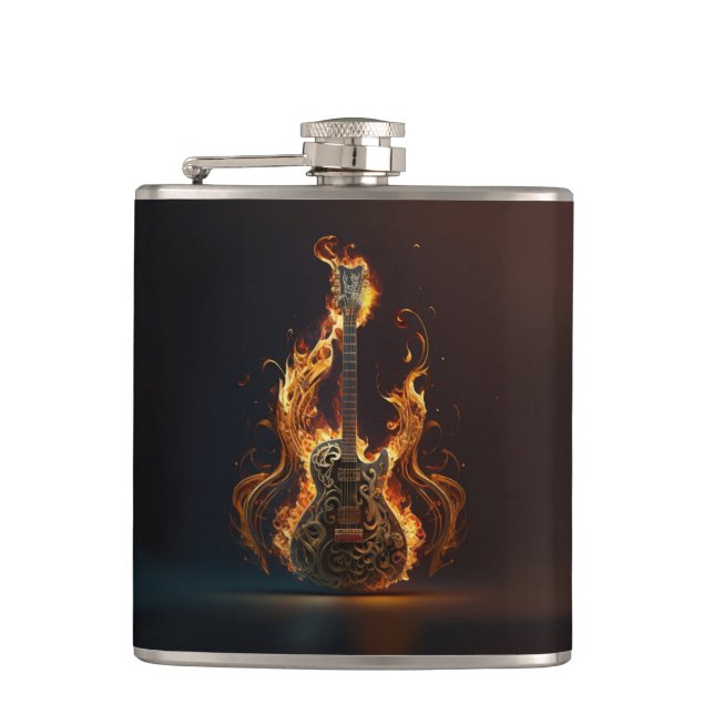 Electric guitar on fire                      hip flask (Front)