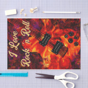 Electric Guitar on Fire Red Black Love Rock n Roll Tissue Paper