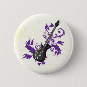 Electric guitar on purple leaves custom products 6 cm round badge