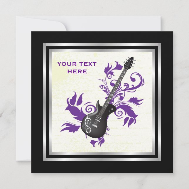 Electric guitar on purple leaves custom products invitation (Front)
