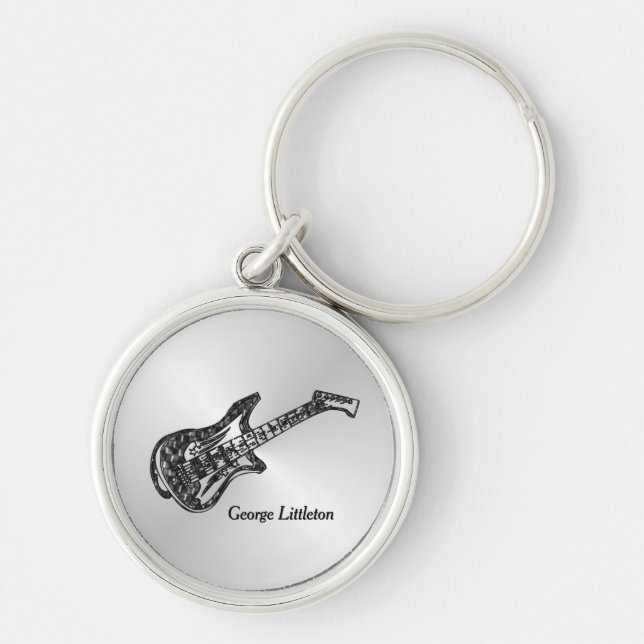Electric Guitar on Silver Personal Key Ring (Front)