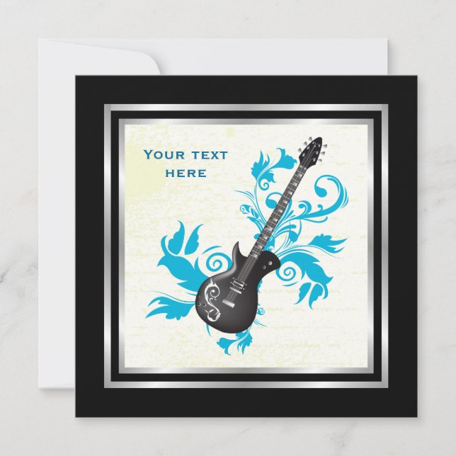 Electric guitar on turquoise leaves custom product invitation (Front)