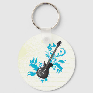 Electric guitar on turquoise leaves custom product key ring