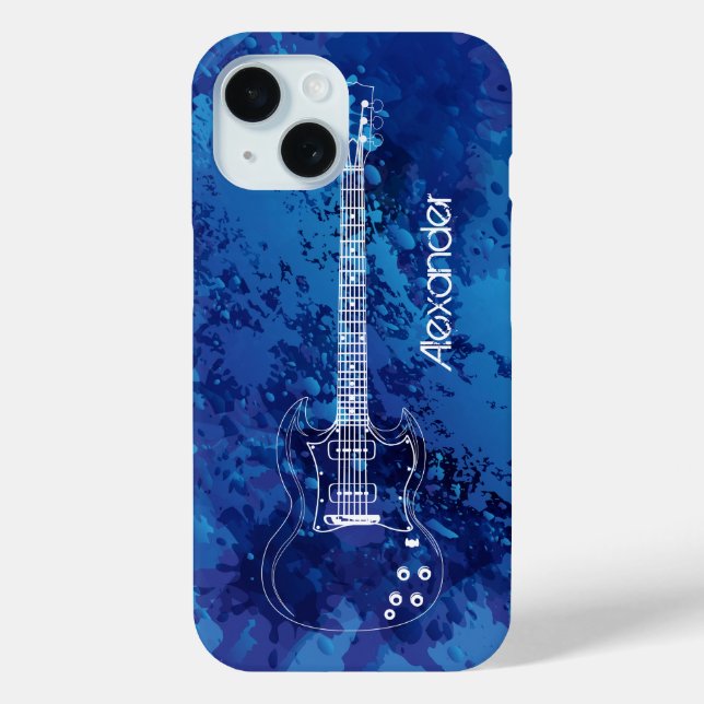 Electric Guitar Outline Blue Paint Splats Case-Mate iPhone Case (Back)