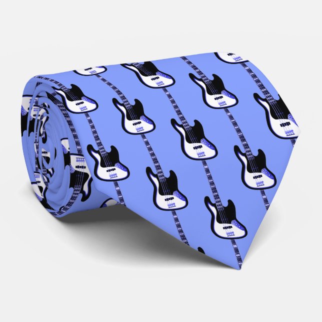 Electric Guitar Pattern in Blue Tie (Rolled)