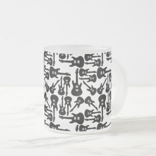 Electric Guitar Pattern Music Themed CUSTOM COLOR Frosted Glass Coffee Mug