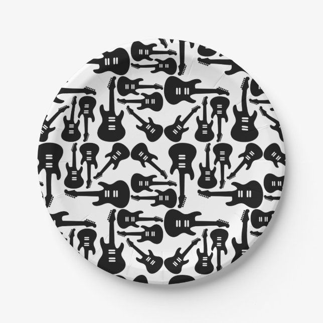 Electric Guitar Pattern Music Themed CUSTOM COLOR Paper Plate (Front)