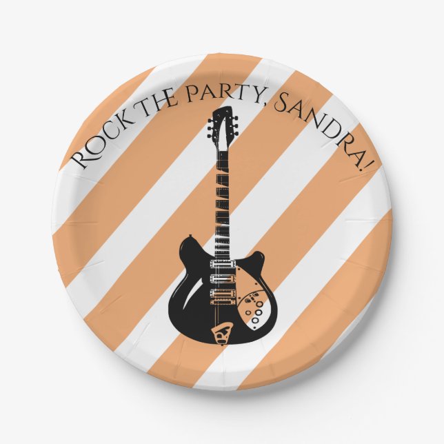 Electric Guitar Pattern Music Themed Paper Plate (Front)