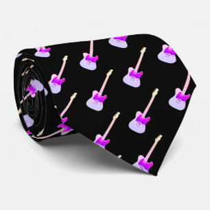 Electric Guitar Pattern Purple on Black Tie
