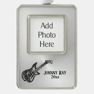 Electric Guitar Personal Photo Name Year Silver Plated Framed Ornament