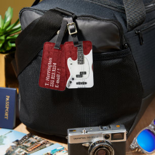 Electric Guitar Personalised Red Luggage Tag