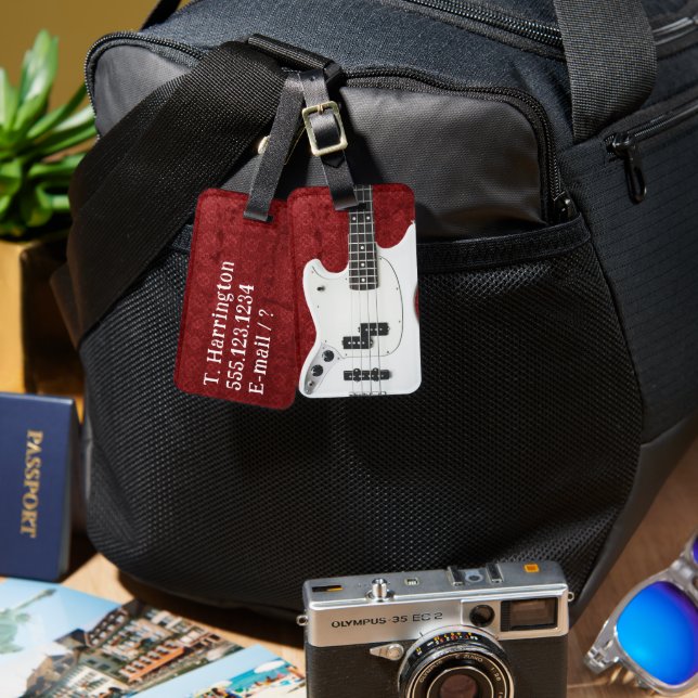 Electric Guitar Personalised Red Luggage Tag (Front & Back)