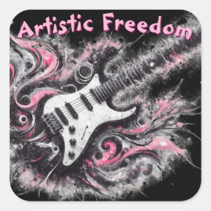 Electric Guitar Pink Black Music Art Guitars Square Sticker
