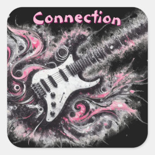 Electric Guitar Pink Black Music Art Guitars Square Sticker