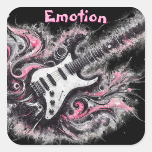 Electric Guitar Pink Black Music Art Guitars Square Sticker