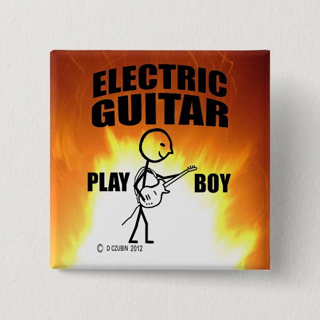 Electric Guitar Play Boy 15 Cm Square Badge (Front)
