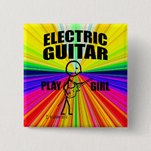Electric Guitar Play Girl 15 Cm Square Badge