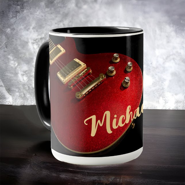 Electric Guitar Player Rock Music Name Red Black Mug (Creator Uploaded)