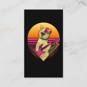 Electric Guitar playing Cat Meow 80s 90s Vaporwave Business Card