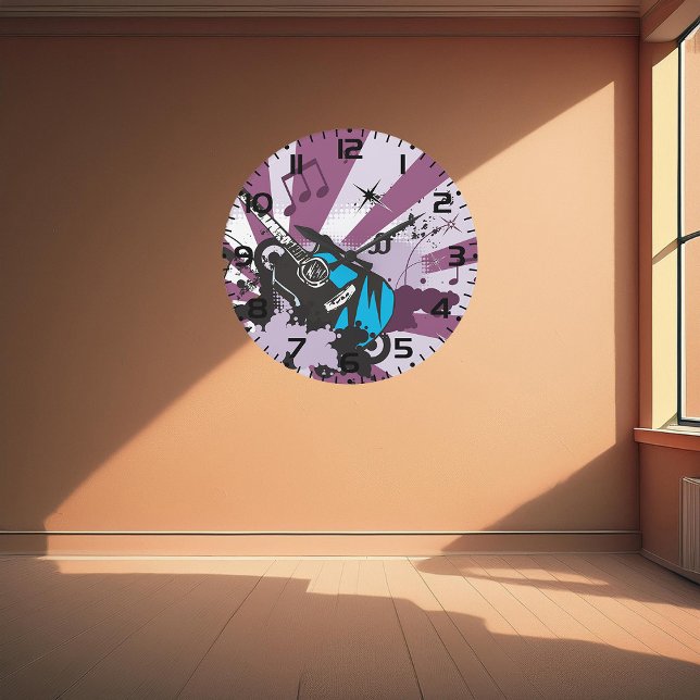 Electric Guitar Pop Art Music Rock Grunge Large Clock (Creator Uploaded)
