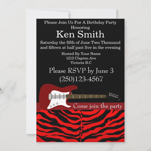 Electric Guitar Red Birthday Invitation #3 (Front)