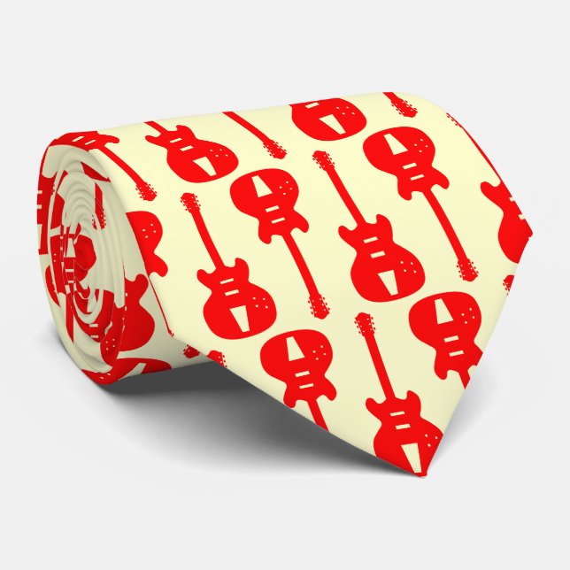 Electric Guitar - Red on Cream Tie (Rolled)