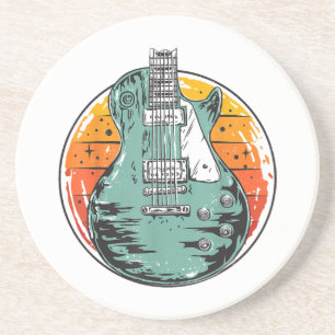 Electric Guitar Retro Sunset Vintage Music Band Gu Coaster