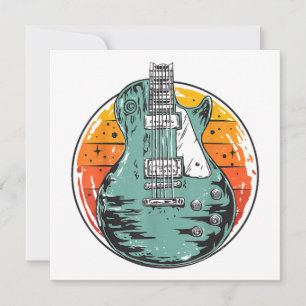 Electric Guitar Retro Sunset Vintage Music Band Gu Invitation