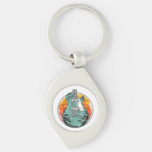 Electric Guitar Retro Sunset Vintage Music Band Gu Key Ring