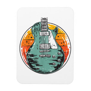 Electric Guitar Retro Sunset Vintage Music Band Gu Magnet