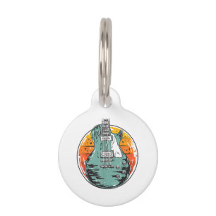Electric Guitar Retro Sunset Vintage Music Band Gu Pet Tag
