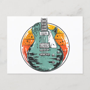 Electric Guitar Retro Sunset Vintage Music Band Gu Postcard