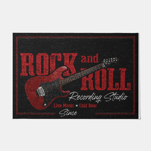 Electric Guitar Rock And Roll Customised Doormat (Front)