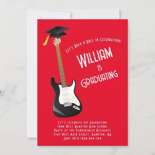 Electric Guitar Rock Music Graduation Party Invitation (Front)