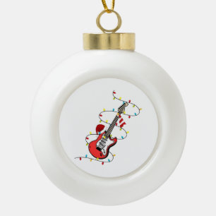 Electric Guitar Santa Claus Music Christmas Lover Ceramic Ball Christmas Ornament