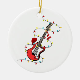 Electric Guitar Santa Claus Music Christmas Lover Ceramic Tree Decoration