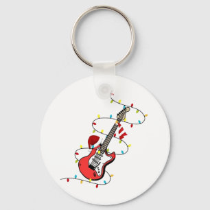 Electric Guitar Santa Claus Music Christmas Lover  Key Ring