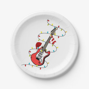 Electric Guitar Santa Claus Music Christmas Lover Paper Plate